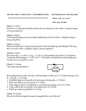 Đề thi học kì I năm 2014-2015 môn Vật lí - 11 thời gian 45 phút trường THCS - THPT châu Á Thái Bình Dương
